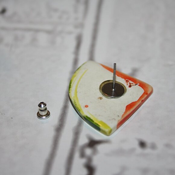 Beautiful vintage ceramic watermelon post earrings 1.5" wide - Picture 2 of 5